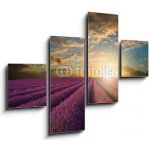 Obraz 4D čtyřdílný - 120 x 90 cm - Vibrant Summer sunset over lavender field landscape Vibrantní letní západ slunce nad levandule krajiny – Hledejceny.cz