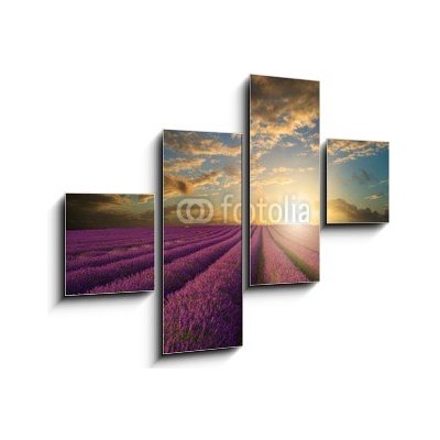 Obraz 4D čtyřdílný - 120 x 90 cm - Vibrant Summer sunset over lavender field landscape Vibrantní letní západ slunce nad levandule krajiny – Hledejceny.cz