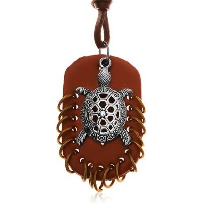 Šperky eshop z umělé kůže přívěsky hnědý ovál s kroužky a želva Y35.09 – Zboží Mobilmania