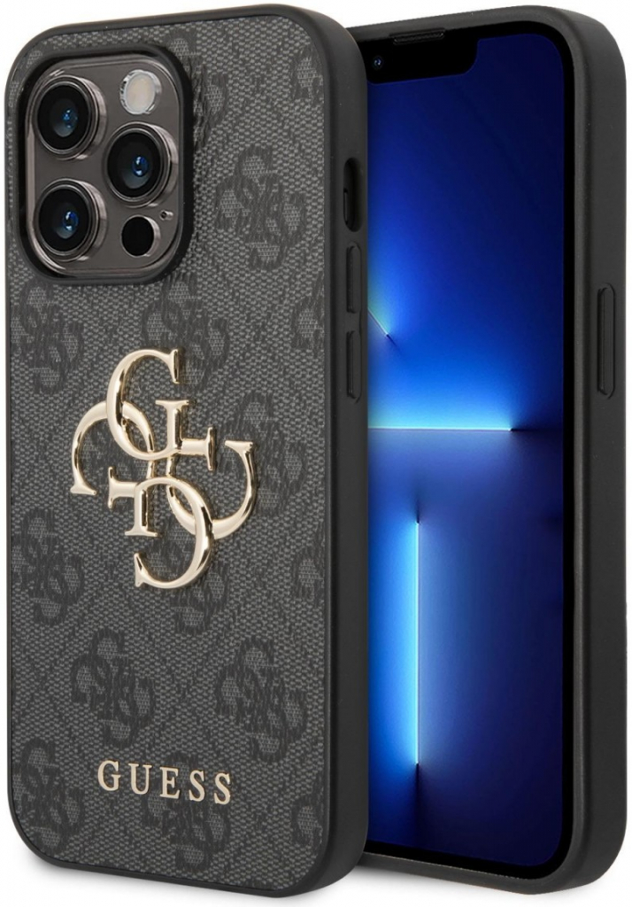 Pouzdro Guess PU 4G Metal Logo iPhone 15 Pro šedé