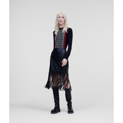 Karl Lagerfeld Faux Leather Skirt W/ Fringes