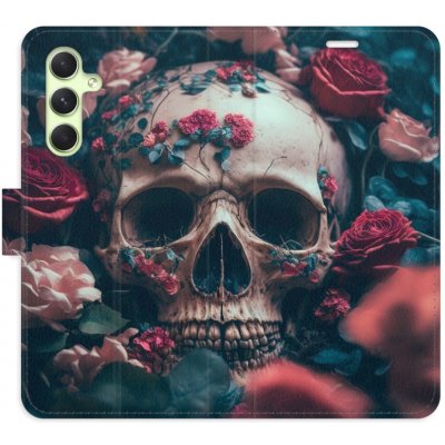 Pouzdro iSaprio Flip s kapsičkami na karty - Skull in Roses 02 Samsung Galaxy A54 5G