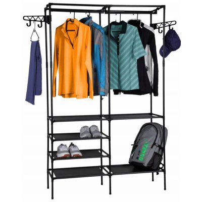 SUPPLIES MAXIM B170 Stojanový věšák 170 cm na oblečení a boty s velkým košem černá barva – Sleviste.cz
