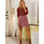 Rozšířená manšestrová sukně šedorůžová – Zboží Dáma