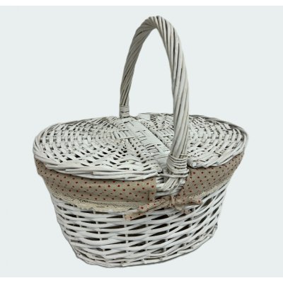 Vingo Bílý proutěný piknikový koš se srdíčkatou látkou – Sleviste.cz