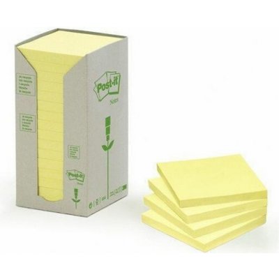 Samolepicí bloček, žlutá, 76x76 mm, 16x100 listů, recyklovaný, 3M POSTIT – Hledejceny.cz