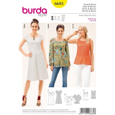 Střih Burda číslo 6685 empírové šaty, halenka – Zboží Dáma