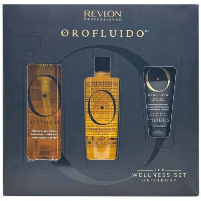 Revlon Professional Orofluido The Wellness Set : olej na vlasy Orofluido Elixir 100 ml + šampon Orofluido Shampoo 240 ml + tělový krém Orofluido Moisturizing Body Cream 50 ml