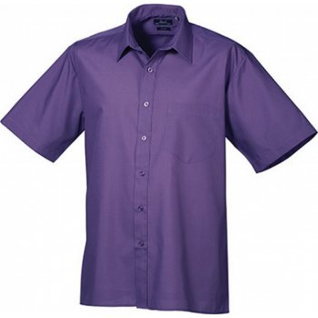 Premier Workwear pánská popelínová pracovní košile s krátkým rukávem fialová