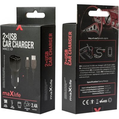 Maxlife MXCC-01 autonabíječka USB 2.4A lightning OEM0400067 černá – Zboží Mobilmania