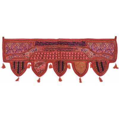 Sanu Babu Červený závěs nad dveře s výšivkou a třásněmi, 103x36cm (1A) – Zboží Mobilmania