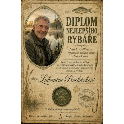 Bezvadary.cz Osobní diplom pro rybáře s vlastní fotografií A3 42 x 30 cm dc11 – Hledejceny.cz