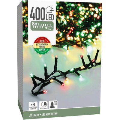 Koopman LED světelný řetěz 400 LED červená/tp.bílá/zelená, IP 44, zelený 11 m – Hledejceny.cz