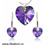 Swarovski stříbrná sada náušnice a přívěsek s řetízkem fialové srdce srdíčko 39003.5 Heliotrope fialová modrá duhová – Zboží Mobilmania