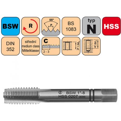 NÁSTROJE CZ Závitník sadový BSW 1-1/2"-6 II střední HSS DIN 352 - CZZ0207-BSW-1-1/2"-6-II – Zboží Mobilmania