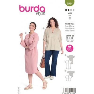 Střih na dámské šaty a halenku pro plnoštíhlé Burda 5934 – Zboží Dáma