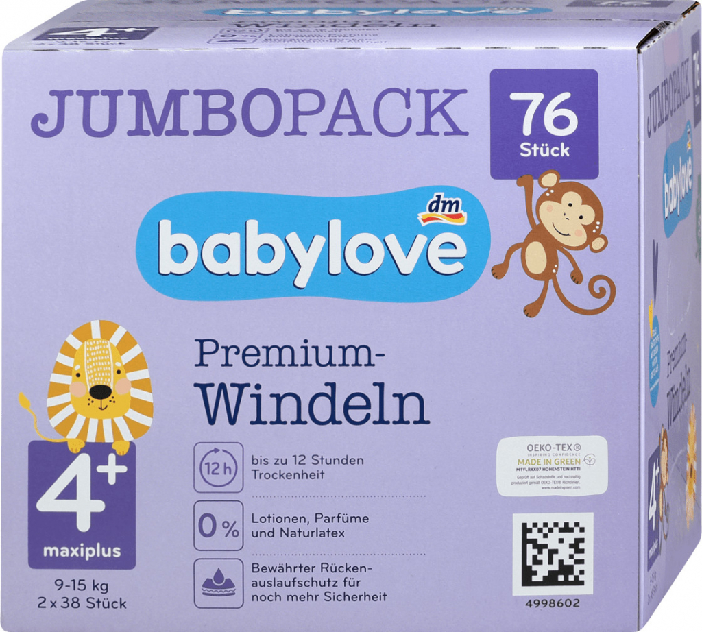 babylove Premium 4+ Jumbopack 76 ks