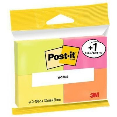 3M POSTIT Samolepicí bloček, mix neonových barev, 38 x 51 mm, 4x 100 listů, blistr, 3M POSTIT 7100172321 ,balení 400 ks – Hledejceny.cz