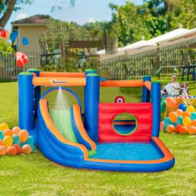 Outsunny Nafukovací skákací hrad s vodní skluzavkou 380 x 340 x 170 cm – Zboží Dáma