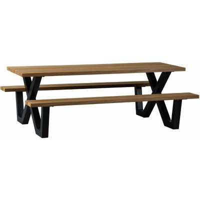 WOOOD Tablo Zahradní jídelní stůl s lavicemi 206 x 145 cm - přírodní/černá – Hledejceny.cz