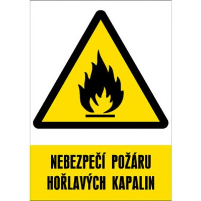 Značka Nebezpečí požáru hořlavých kapalin, samolepicí fólie, 148 × 210 mm