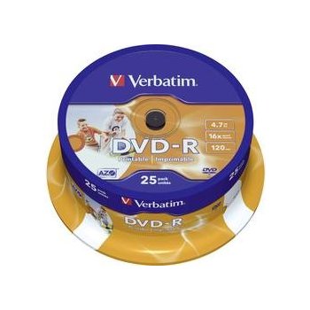 Verbatim DVD-R 4,7GB 16x, AZO, printable, spindle, 25ks (43538)