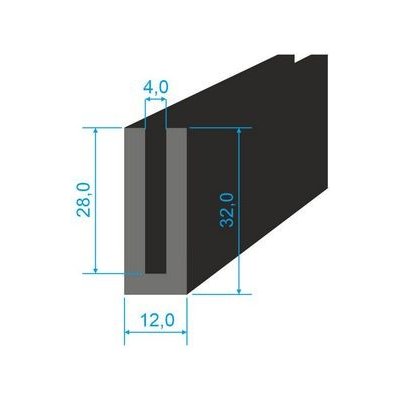 05381019 Pryžový profil tvaru "U", 32x12/4mm, 60°Sh, NBR, -40°C/+70°C, černý | Zboží Auto