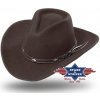 Klobouk Stars and Stripes Westernový hnědý klobouk s koženým řemínkem Dallas