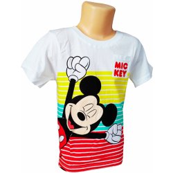 Eplusm tričko MICKEY s kapsou a barevnými pruhy kr.rukáv chlapecké bílé