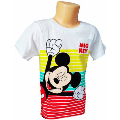 Eplusm tričko MICKEY s kapsou a barevnými pruhy kr.rukáv chlapecké bílé – Zboží Mobilmania