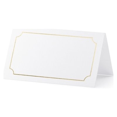 PartyDeco Svatební jmenovka bílá se zlatým metalickým rámečkem 10 ks – Zboží Dáma