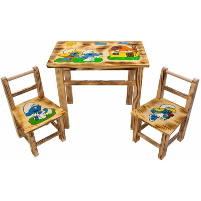 Bestent dřevěný stolek Šmoulové + 2 židle