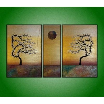 Vícedílné obrazy - Za sluncem I. 2 x 40 x 60, 20 x 60cm Třídílný ručně malovaný obrazový set s motivem stromů natahujícím se ke slunci. Jemné barevné ladění. Obrazový set je malován olejovými barvami – Zboží Mobilmania
