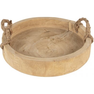 Clayre & Eef Dřevěný kulatý tác podnos s jutovými uchy 35x6 cm – Zboží Dáma