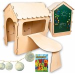 KIK KX3831 Zahradní dřevěný domeček pro děti s tabulí a stolem – Zboží Dáma