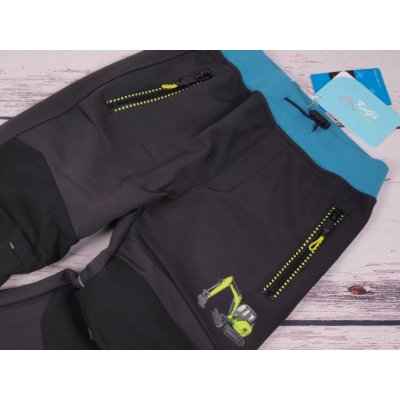 Kugo Funkční softshellové outdoor kalhoty oteplováky tm. šedé s tyrkys BAGR