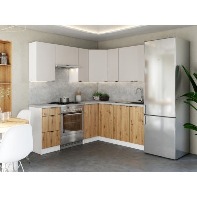 FRONTI Rohová kuchyňská linka LAMIA 190x170 cm Kamenný/Dub artisan – Zboží Dáma