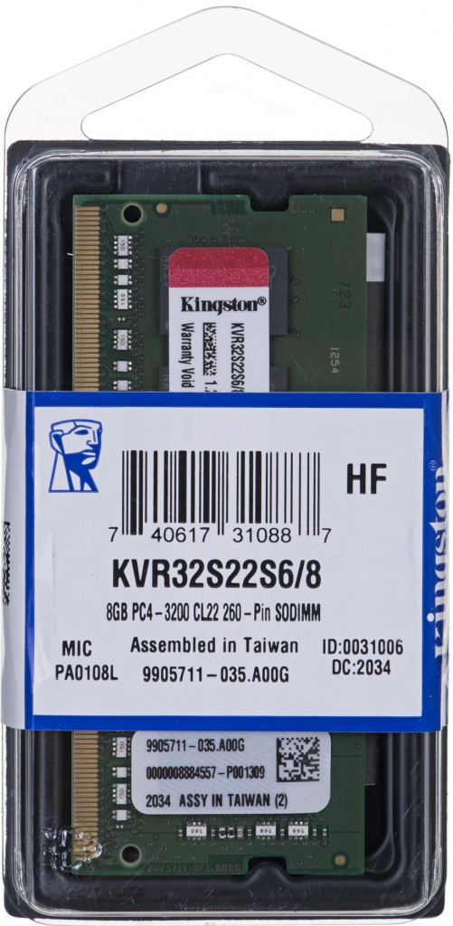 Kingston SODIMM DDR4 4GB 3200MHz CL22 KVR32S22S6/4