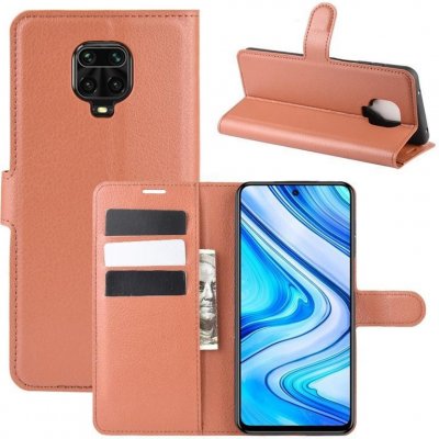 Litchi PU kožené peněženkové Pouzdro Xiaomi Redmi Note 9 Pro/Note 9S hnědé – Sleviste.cz