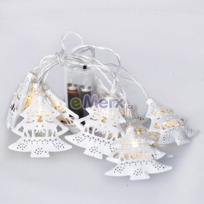 Solight LED řetěz vánoční stromky kovové bílé 10LED 1m 2x AA IP20 1V225