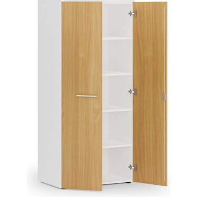 Primo Kancelářská policová skříň WHITE s dveřmi, 1781 x 800 x 500 mm, bílá/buk – Zboží Dáma