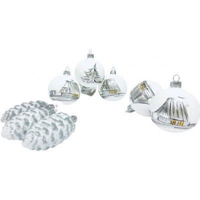 Irisa LUXUSNÍ SET Vánoční ozdoby NANCY bílé dekor chalupa BOX 39 ks Velikost: 7 cm Balení: 39ks Barva: bílá – Zboží Dáma