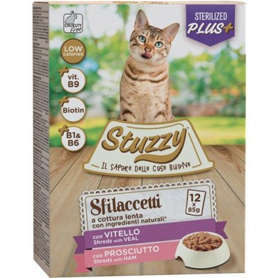 Stuzzy Cat Shreds Sterilized trhané telecí a vepřové maso 12 x 85 g