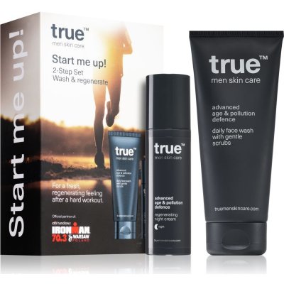 true men skin care Start Me Up! mycí gel na obličej 100 ml + regenerační noční krém 50 ml dárková sada – Zboží Mobilmania