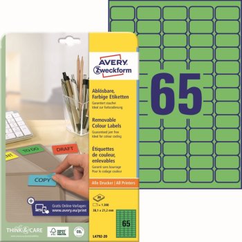 Avery Zweckform Barevné etikety 38,1x21,2 mm 1300 ks zelená