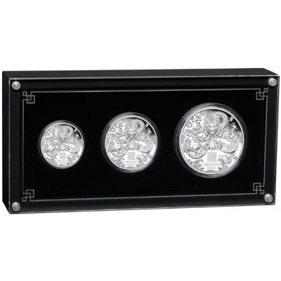 The Perth Mint Set 3 stříbrné mince Lunární série III rok draka 2024 PROOF 2 oz 1 oz 1/2 oz – Zbozi.Blesk.cz
