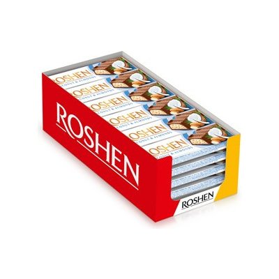 Roshen Mléčná čokoláda s kouskami mandlí a kokosovou náplní Roshen Čokoládová tyčinka s arašídy 30 x 38 g – Zbozi.Blesk.cz