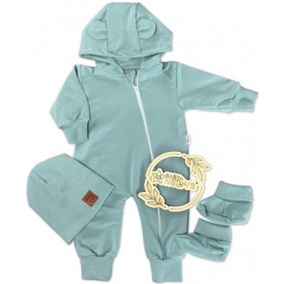 Baby Nellys Rostoucí teplákový overal pro miminko čepice botky D Nature ledově mátový – Zboží Dáma