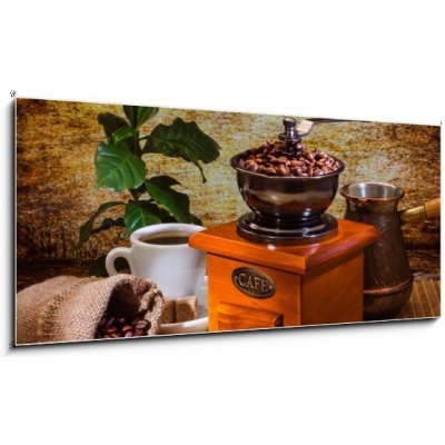 Obraz 1D panorama - 120 x 50 cm - grinder and other accessories for the coffee brusky a další příslušenství pro kávu – Zbozi.Blesk.cz