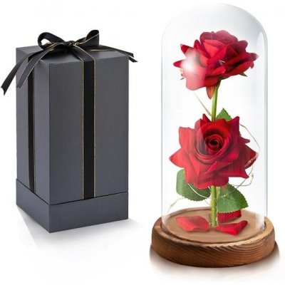 Yugefom dárek pro ženu Věčná růže ve skleněné kopuli s LED světlem Dřevěný podstavec Růže dárek pro – Zboží Dáma